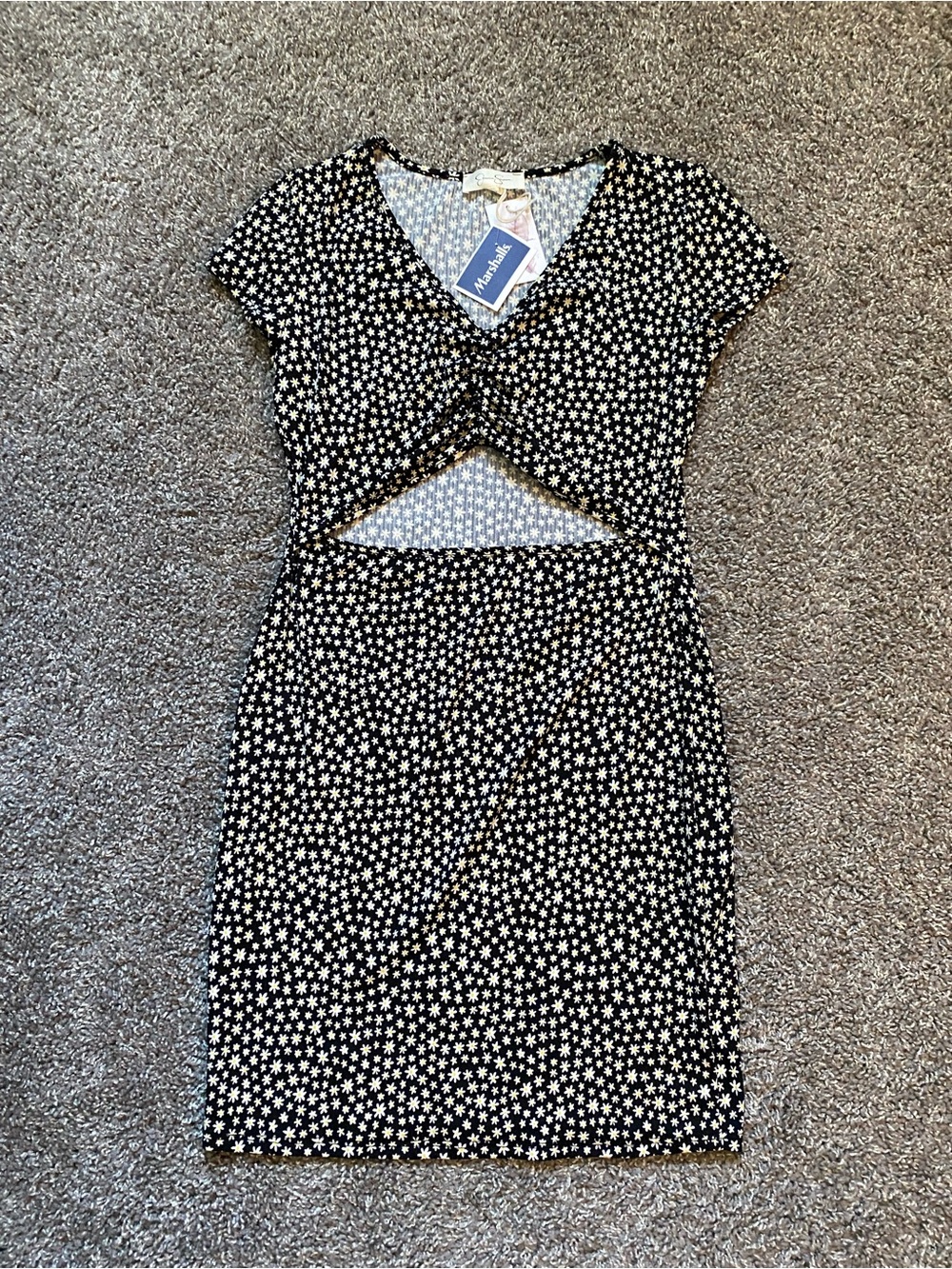 Marshalls Black Daisy Print Cut Out Dress